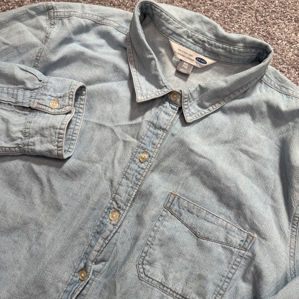 Old Navy The Classic Shirt Women XXL Light Blue Cotton Denim Chambray Casual Top